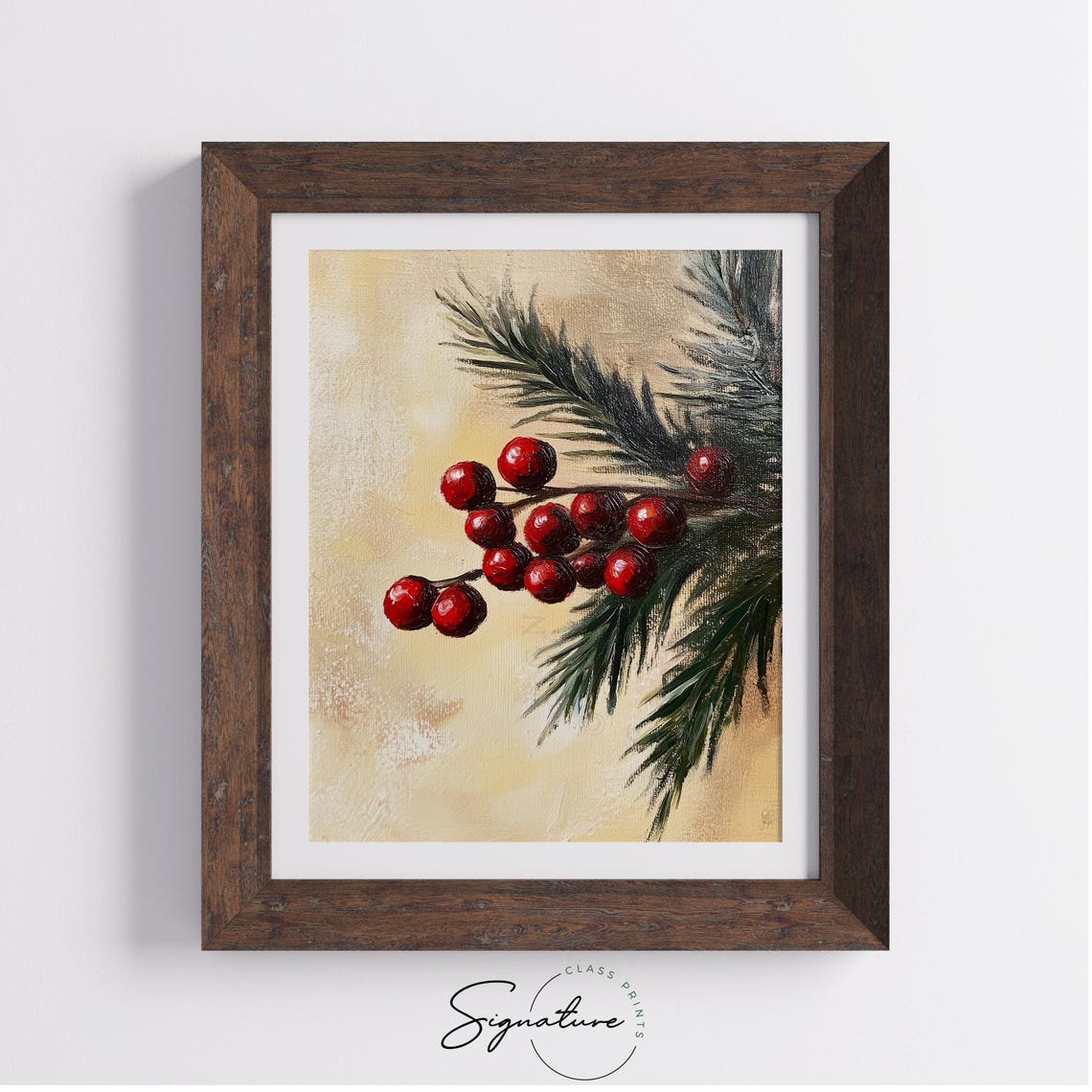Bright Red Berry Cluster On Winter Evergreen Pine Branch Poster - Image 3