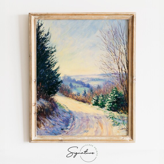 Winding Snowy Country Road Through Winter Hills Landscape Poster