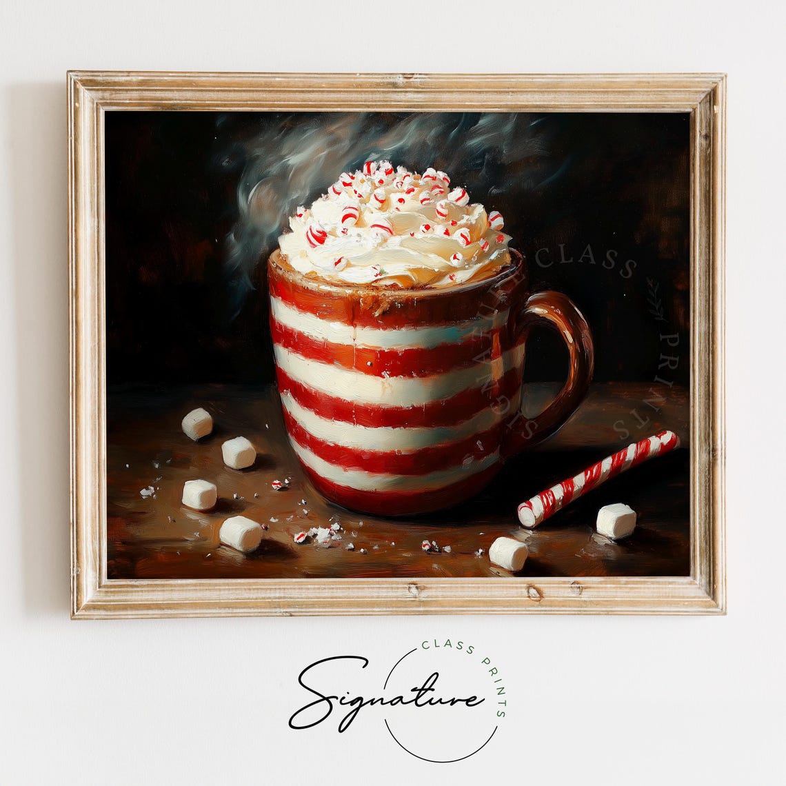 Peppermint Hot Cocoa In Striped Mug With Whipped Cream Art Poster