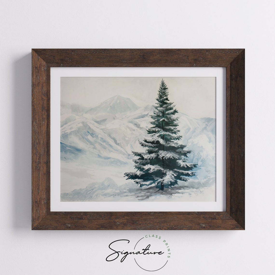 Lone Snow Dusted Spruce Tree Before Alpine Peaks Winter Poster - Image 5