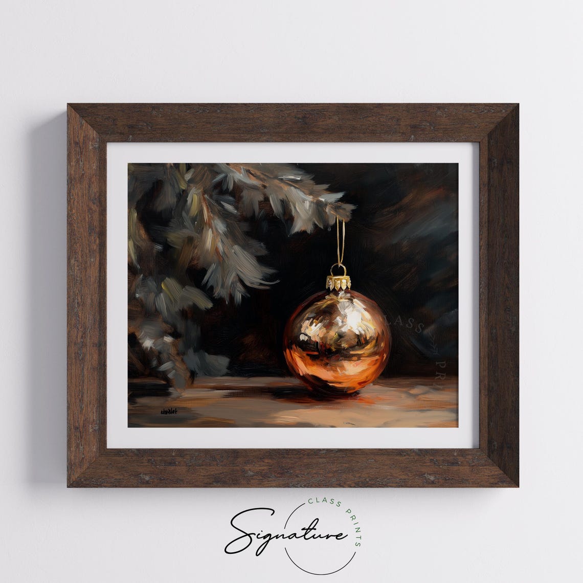 Shiny Copper Christmas Ornament Hanging From Pine Branch Poster - Image 5