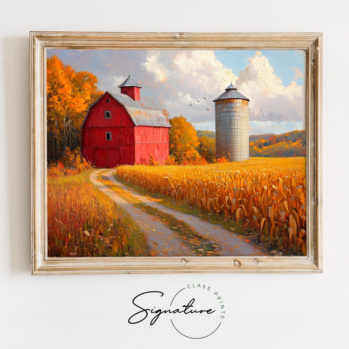 Red Barn Silo Cornfield Autumn Farm Rustic Fall Harvest Wall Art