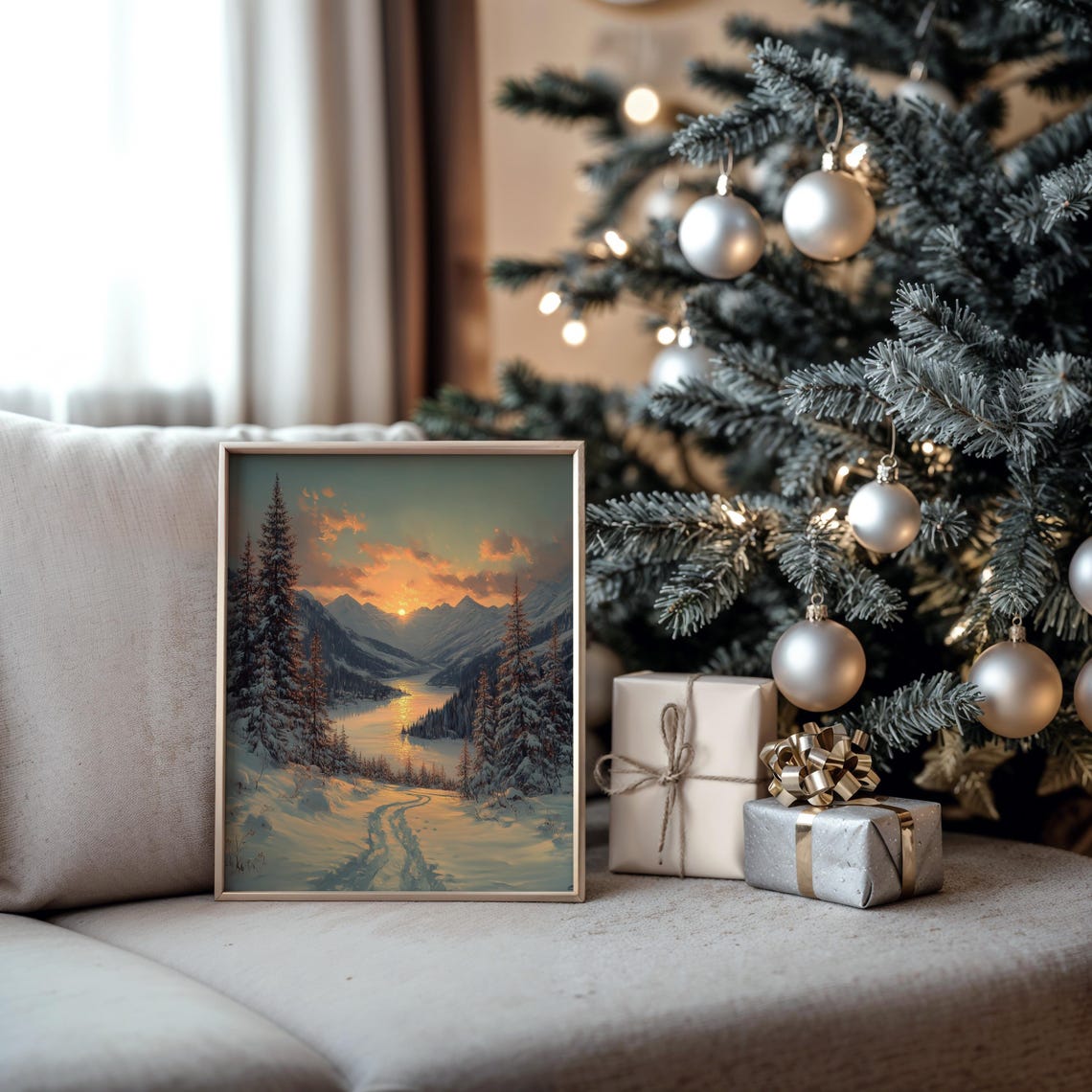 Golden Sunset Over Frozen Mountain Lake Snowy Landscape Poster - Image 5