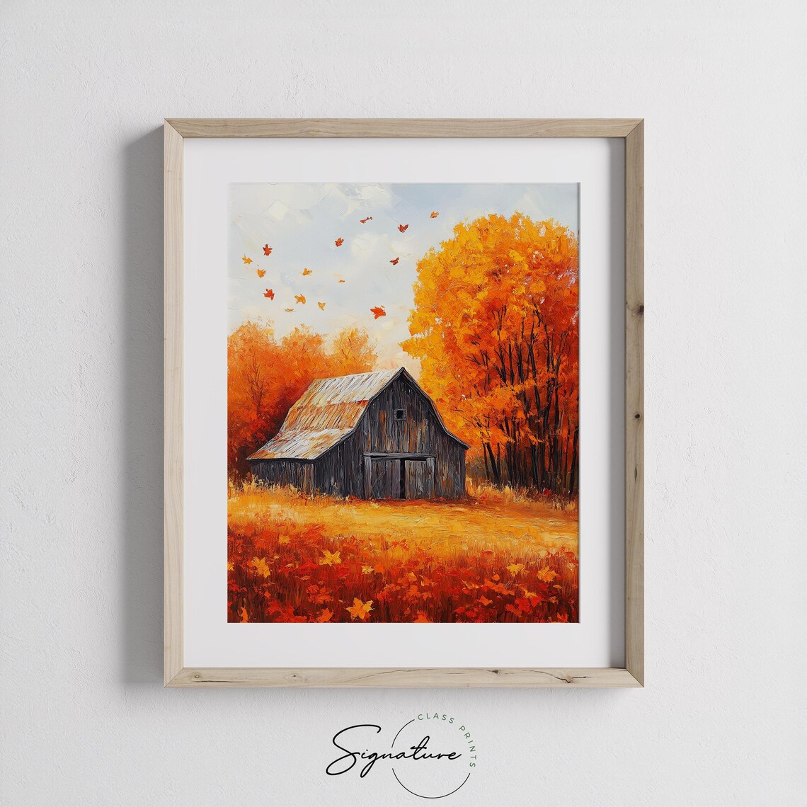 Weathered Wooden Barn Amid Falling Leaves And Blazing Autumn Trees Poster - Image 3