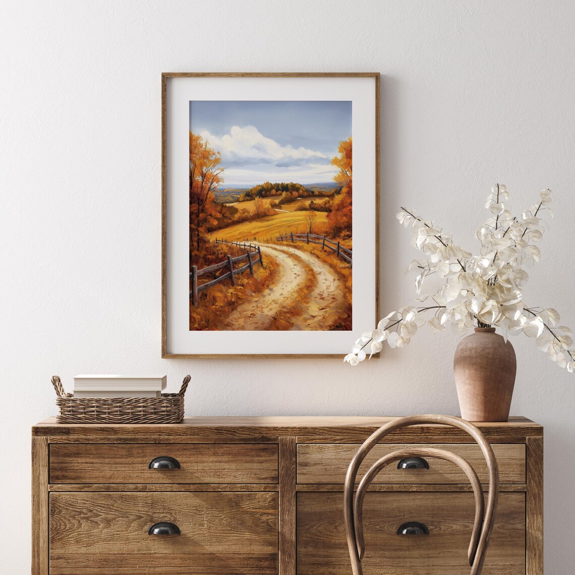 Split Rail Fence Dirt Road Autumn Valley Country Painting Print - Image 5