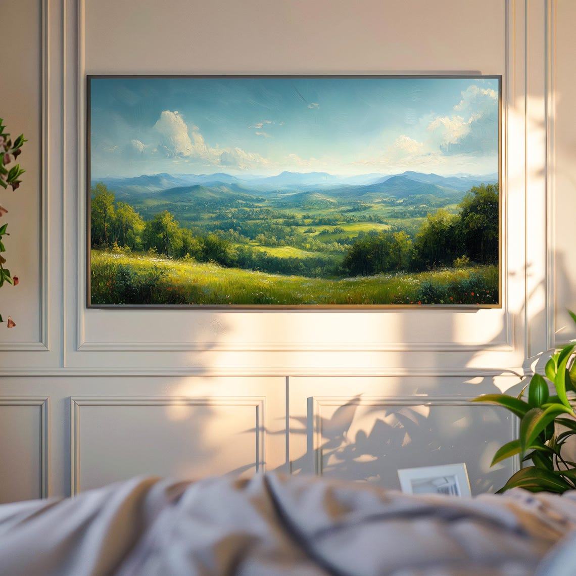 Rolling Green Forest Valley Blue Hills Wildflower Meadow Wall Art - Image 6