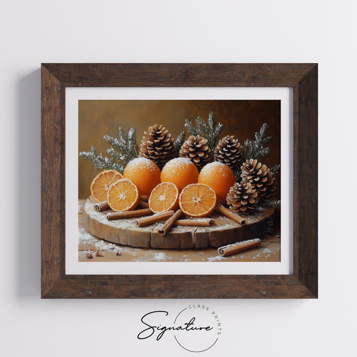 Dried Oranges Pinecones Cinnamon Sticks Holiday Still Life Wall Art