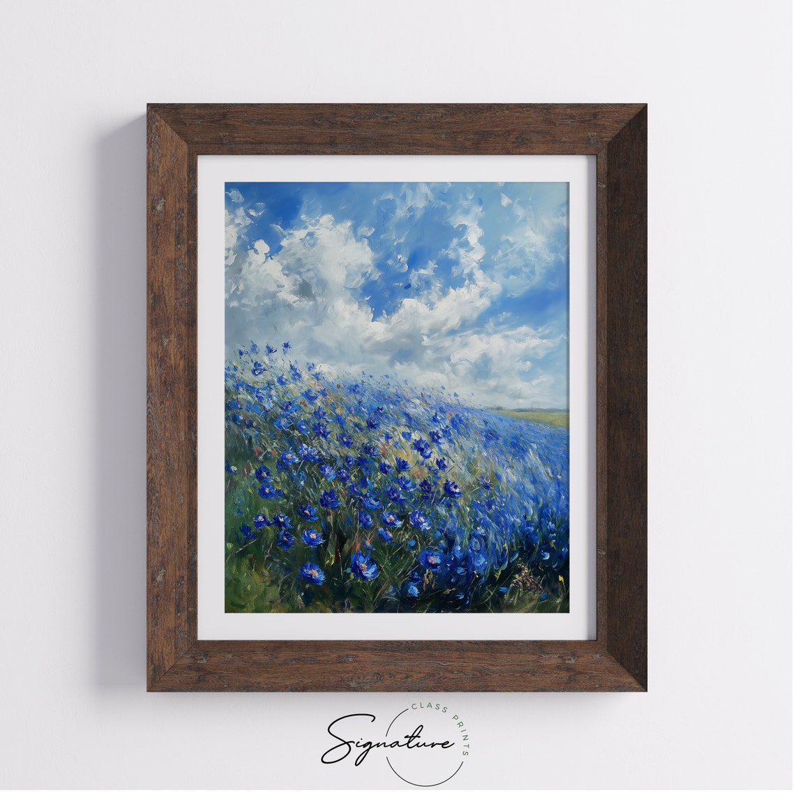 Blue Flax Field Under Dramatic Cloudy Wildflower Wind Sky Poster - Image 4