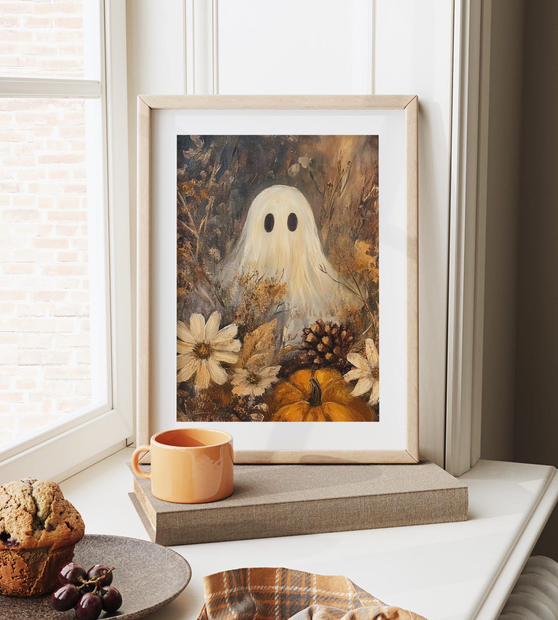 Ghost In Autumn Pumpkin Patch Rustic Earthy Fall Scene Cottagecore Ghostly Decor Moody Halloween Art Wall 1587 - Image 6