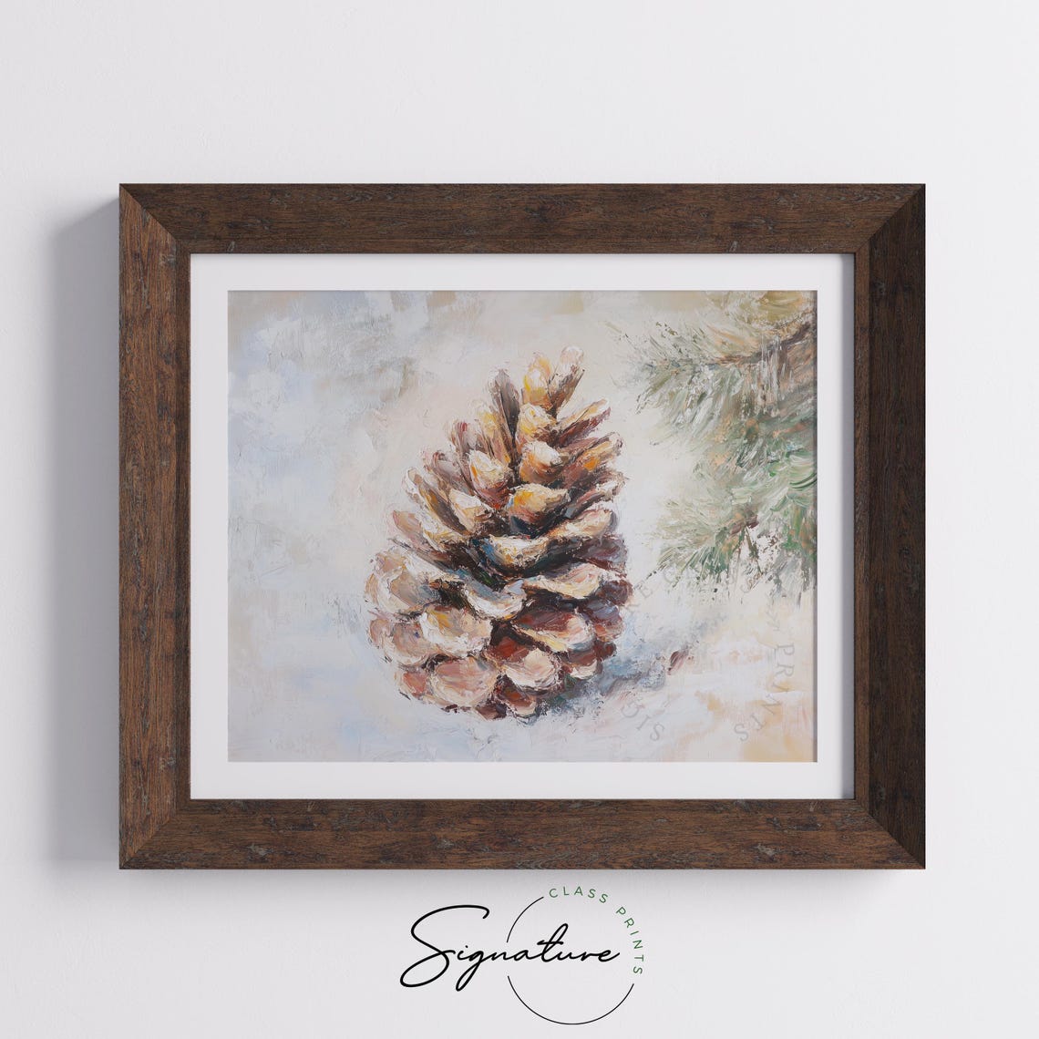 Large Pinecone With Snowy Pine Branch Vintage Winter Art Poster - Image 5