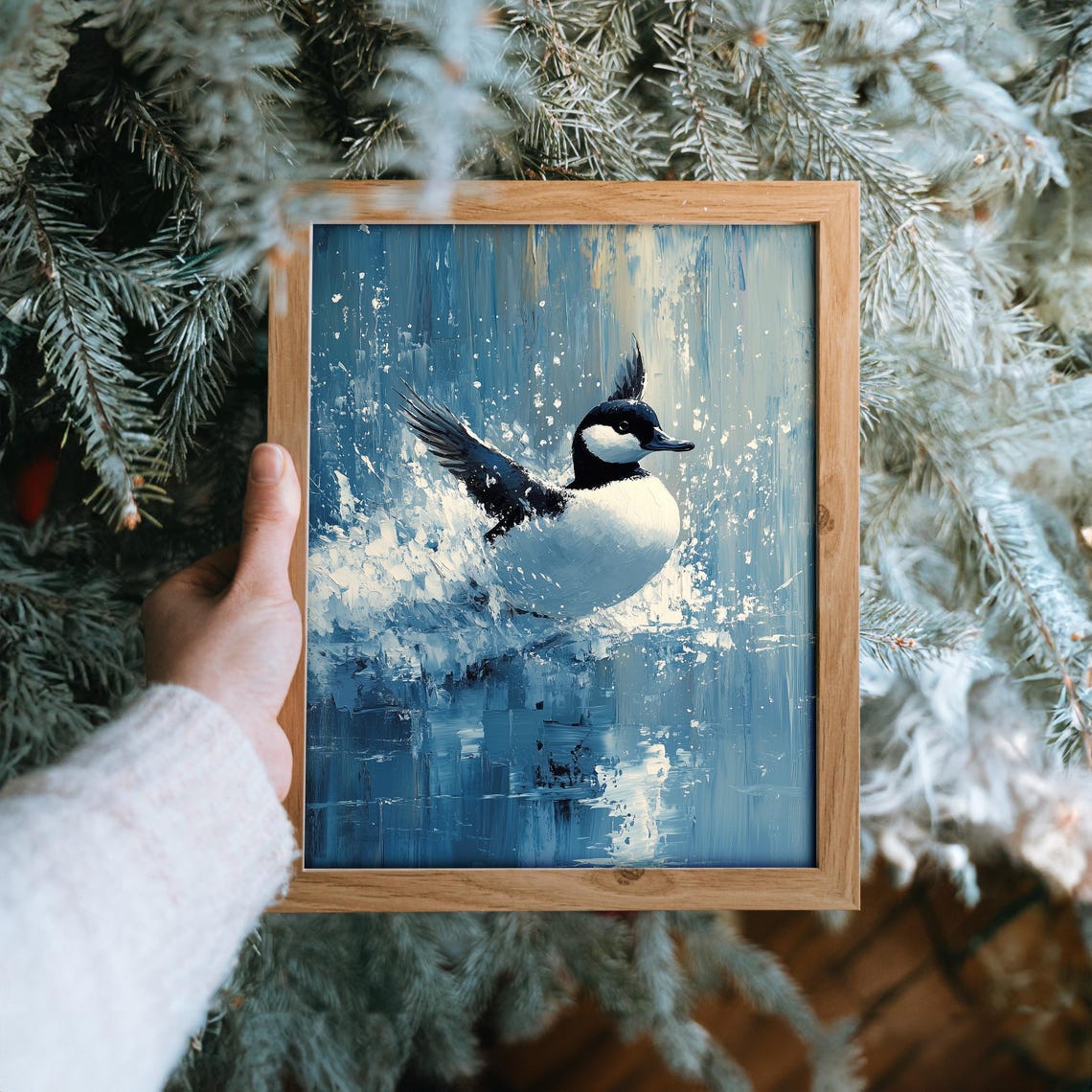 Hooded Merganser Duck Splash Landing Blue Water Bird Wildlife Poster - Image 6