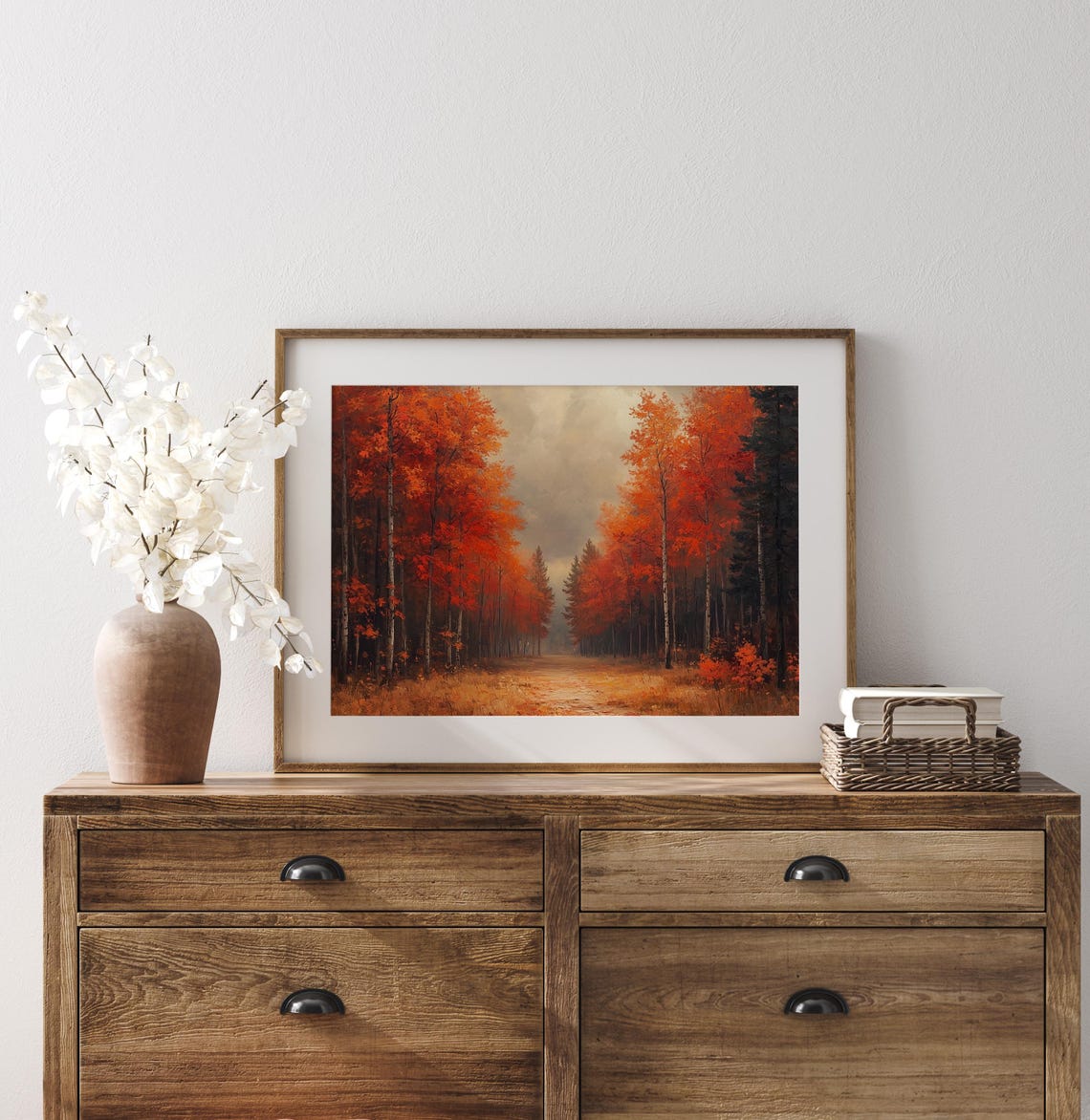 Forest Path Lined with Brilliant Red and Orange Autumn Trees Poster - Image 3