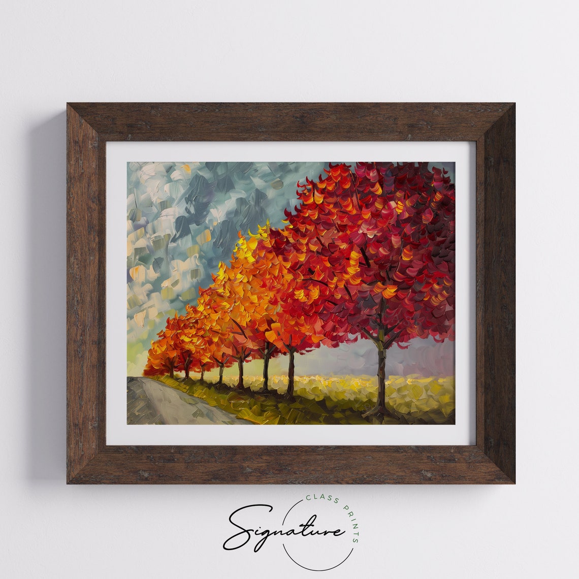 Blazing Autumn Maple Row Along Rural Road Impasto Fall Poster - Image 5
