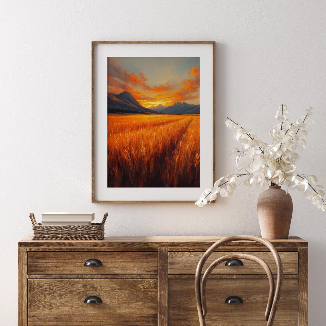 Autumn Wheat Field Sunset Mountain Valley Fiery Cloudscape Poster - Image 5