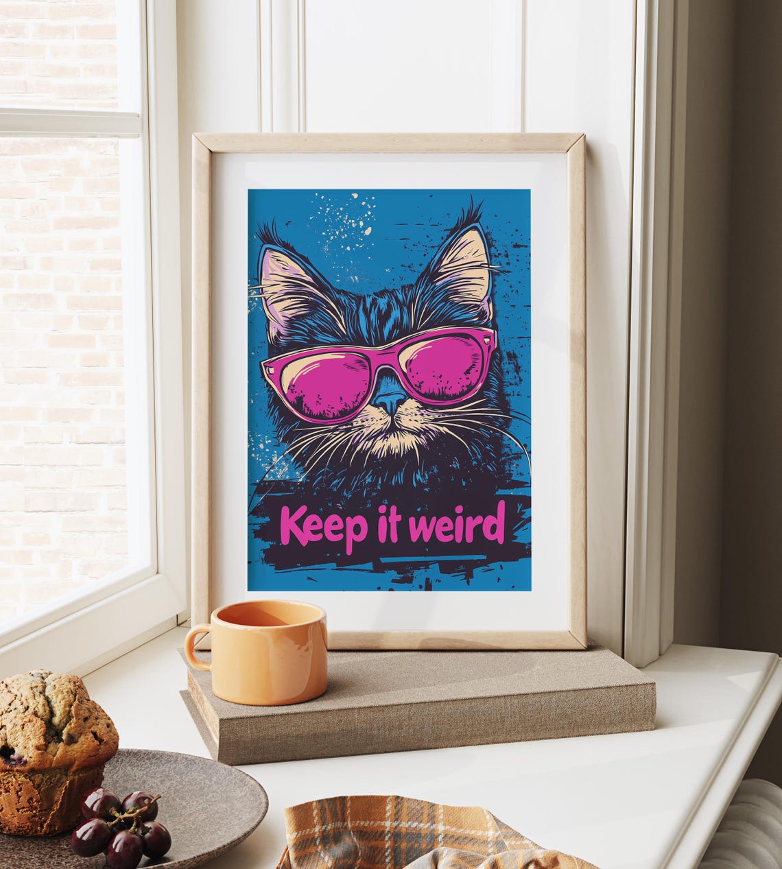 Vibrant Fun Keep It Weird Cat Pink Sunglasses Pop Art Poster - Image 6