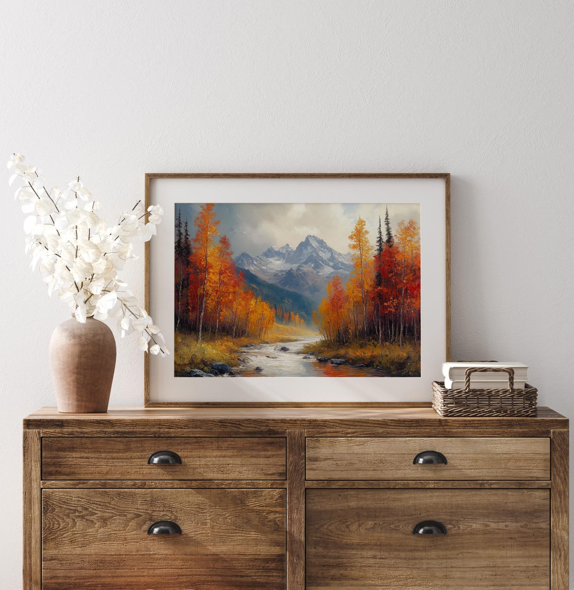 Autumn Aspen Trees Mountain Stream Oil Painting Forest Poster - Image 3