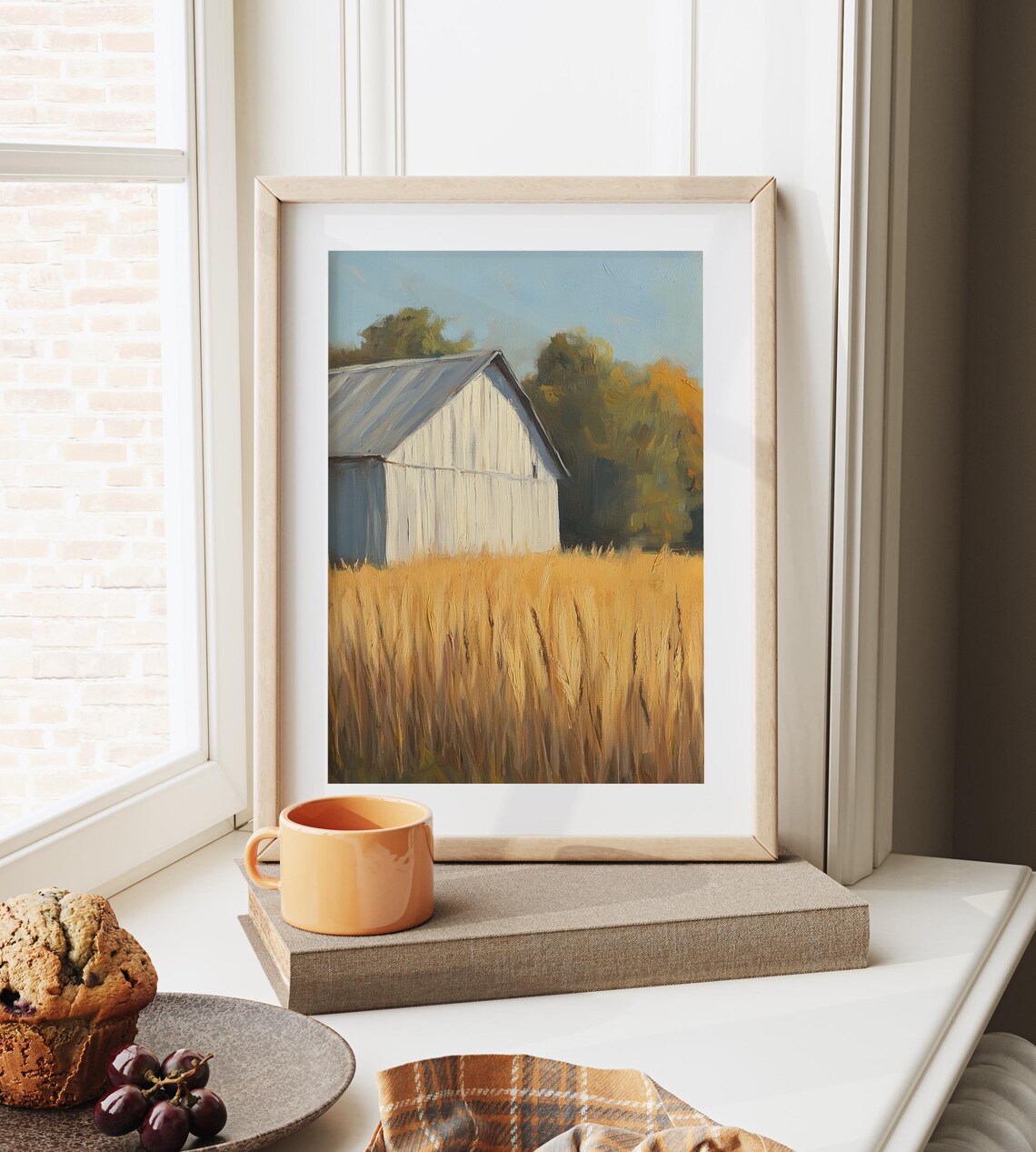 Classic White Barn Golden Wheat Field Summer Harvest Country Print - Image 6