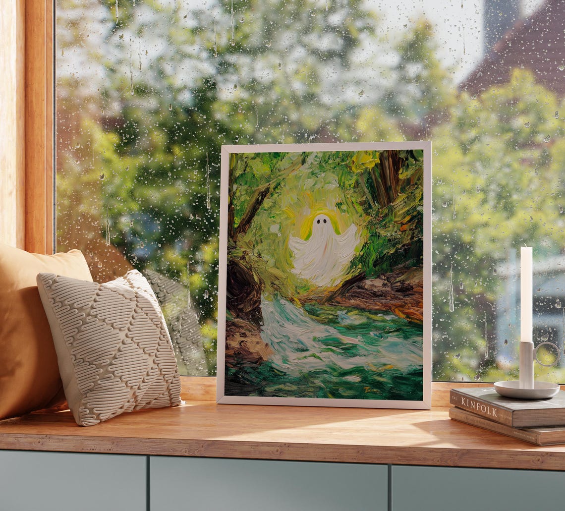 White Ghost Forest Stream Turquoise Water Green Woods Poster - Image 2