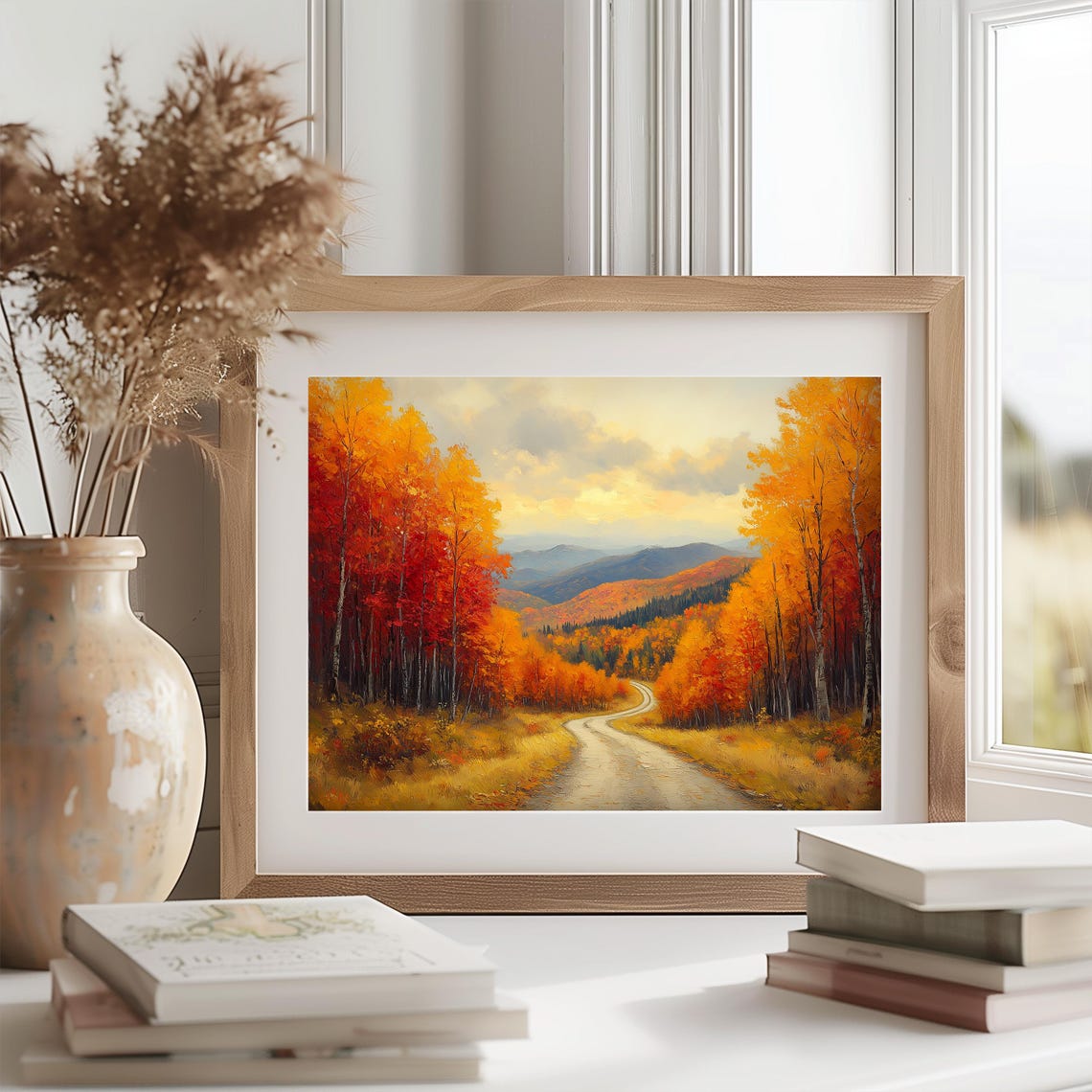 Winding Mountain Road Through Fiery Autumn Forest Valley Print - Image 2