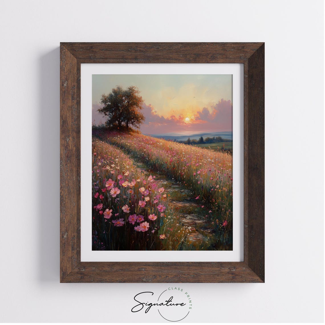 Spring Path Through Blooming Wildflowers Pink Sunset Meadow Poster - Image 3