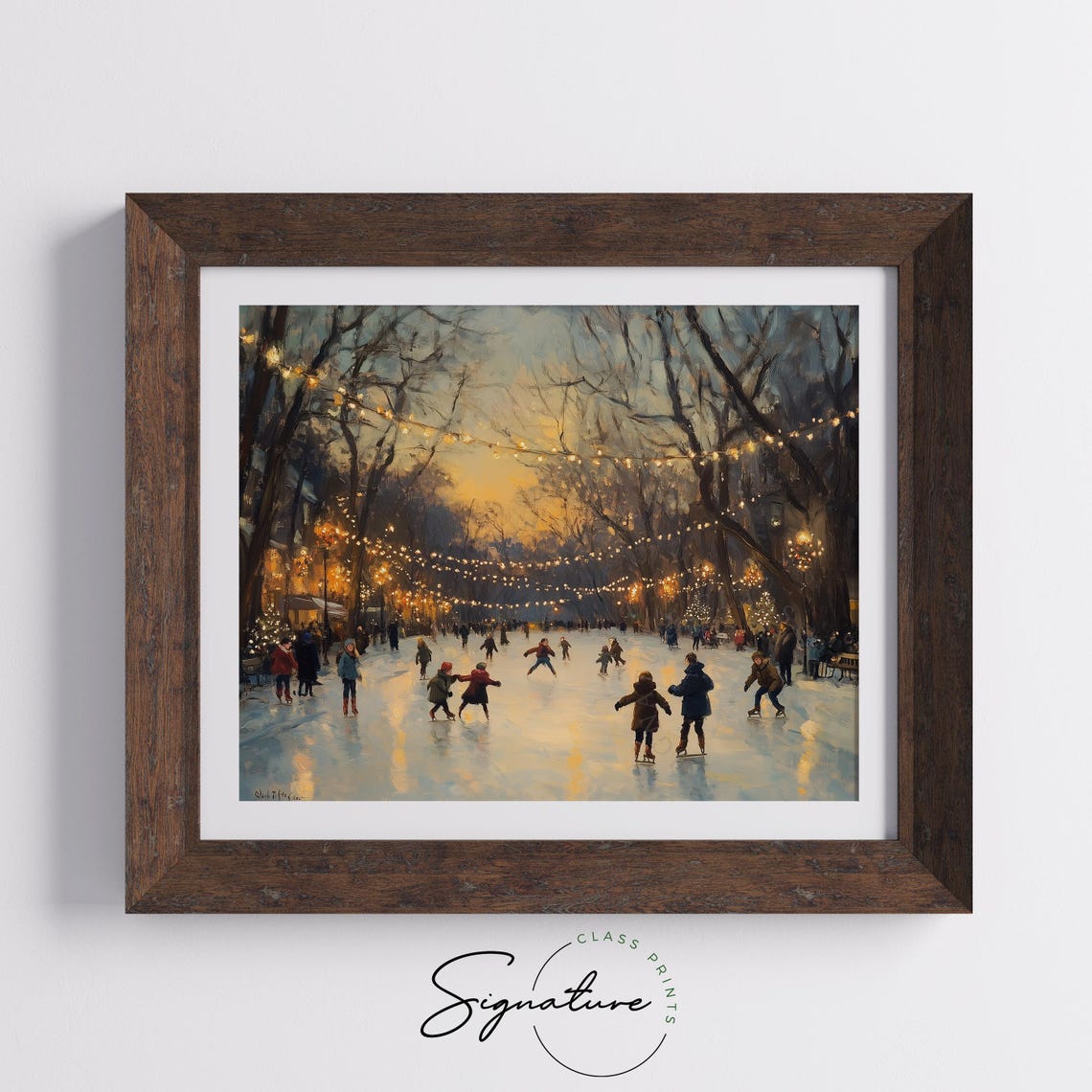 Winter Ice Skating at Dusk Under Twinkling String Lights Poster - Image 5