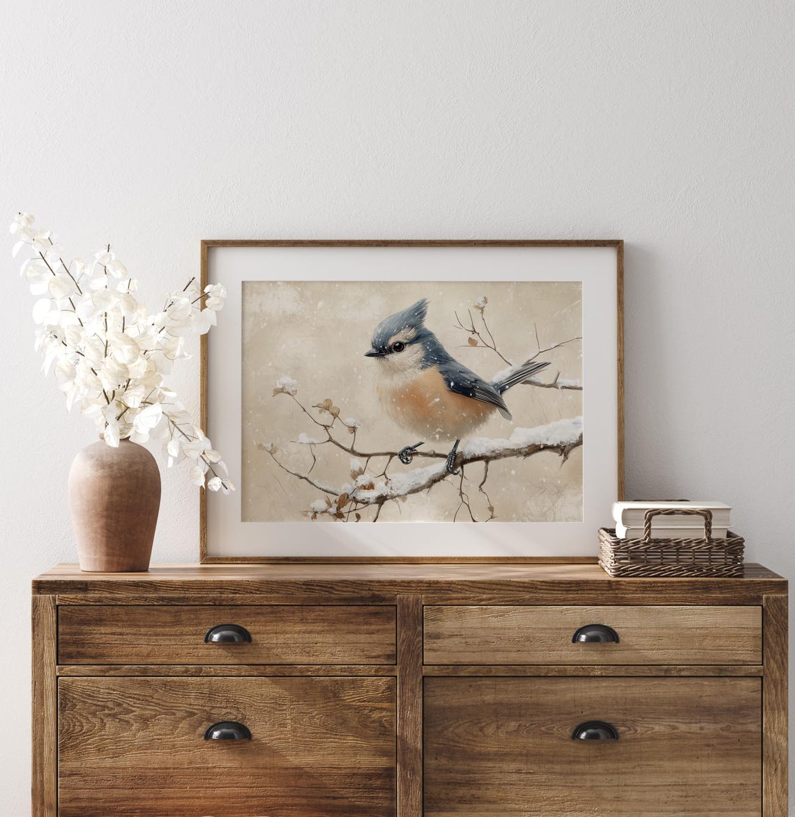 Tufted Titmouse Perched On Snowy Branch Cozy Winter Bird Wall Art - Image 2