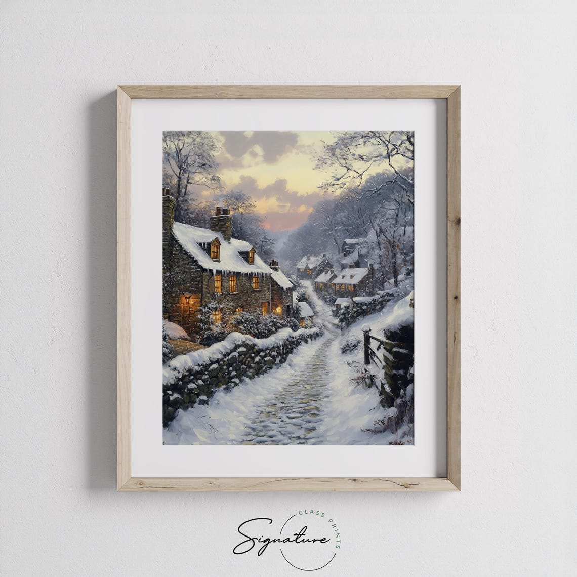 Snowy Cottage Lane With Glowing Windows Winter Village Poster - Image 2