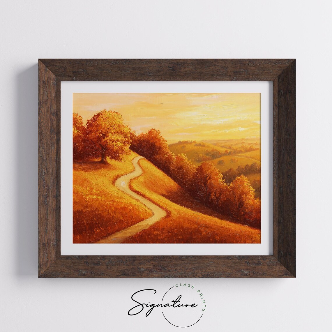 Autumn Hillside Path Painting Golden Sunset Fall Landscape Country Poster - Image 5