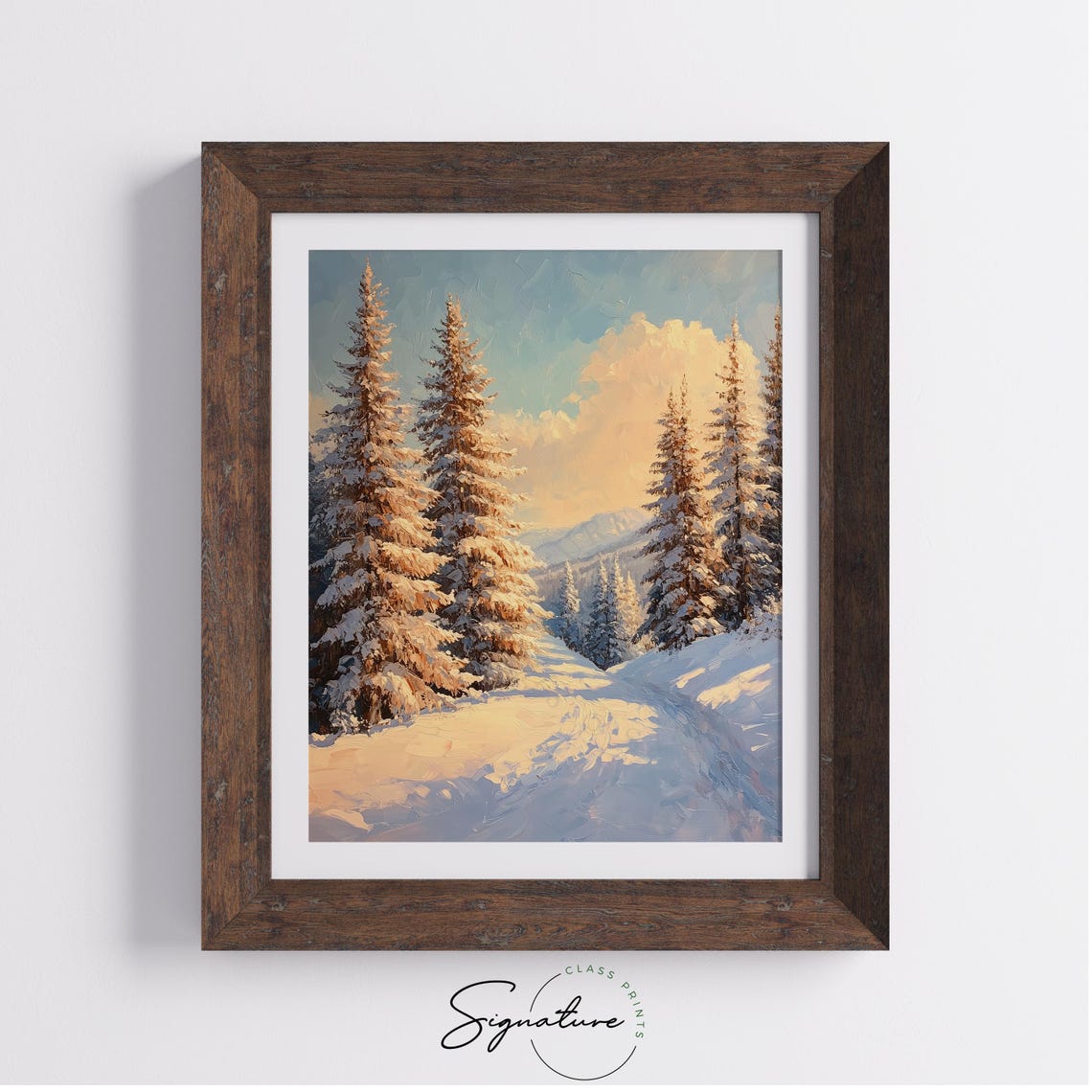Sunlit Snowy Cedars in Warm Morning Light Winter Forest Poster - Image 3