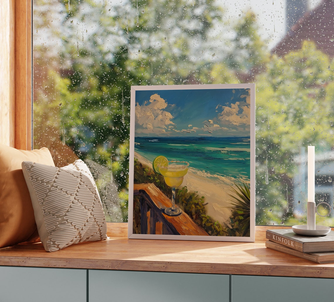 Margarita Cocktail with Lime on Deck Overlooking Beach Poster - Image 2