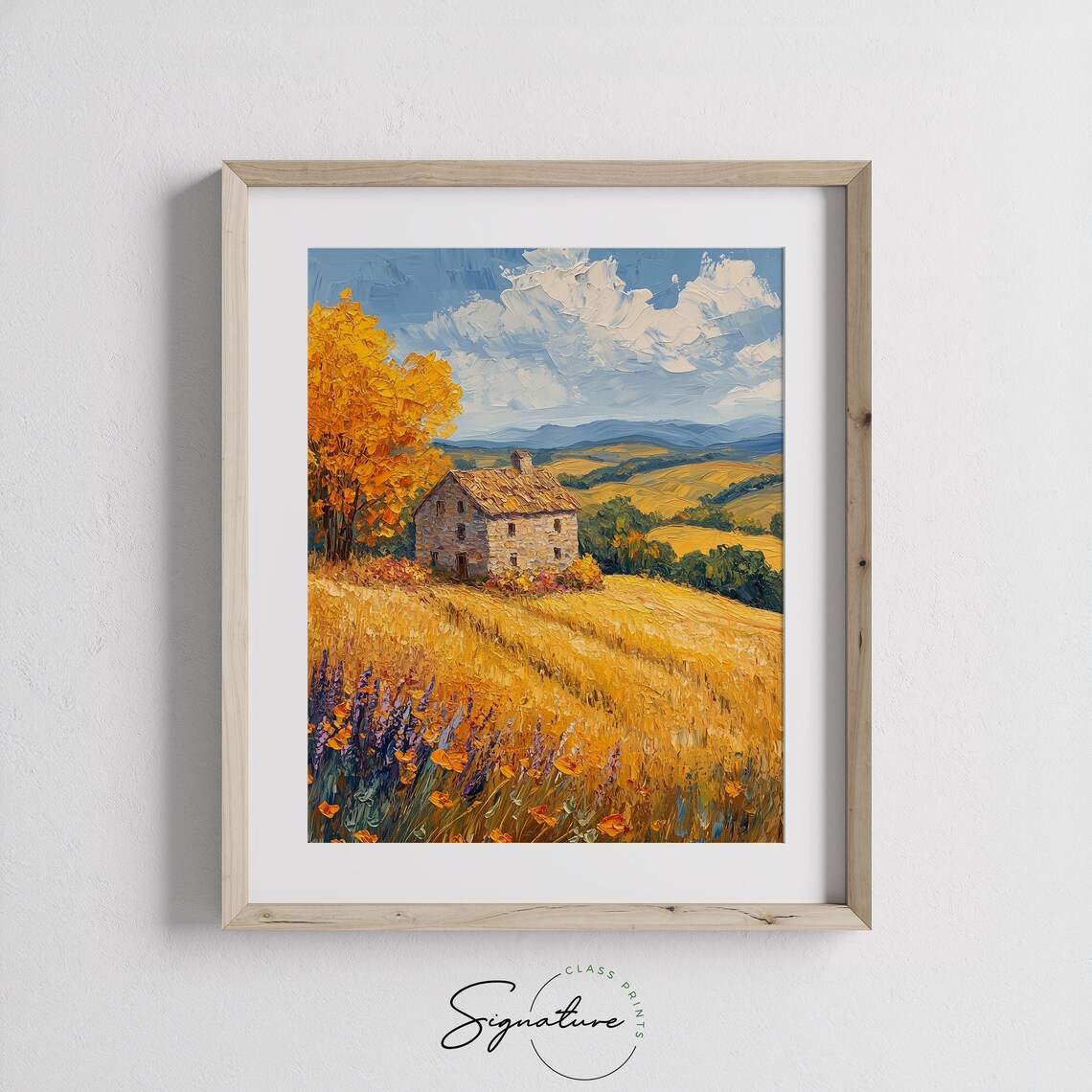Old Stone Farmhouse In Golden Fields Wildflower Foreground Poster - Image 3