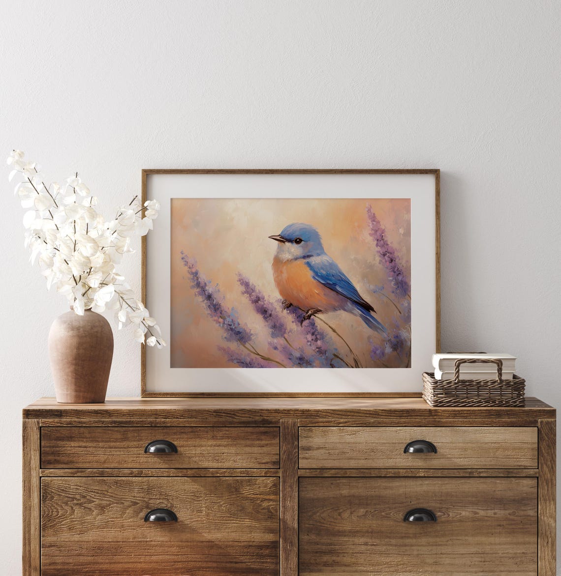 Sweet Bluebird Resting On Lavender Buds In Sunset Glow Poster - Image 2