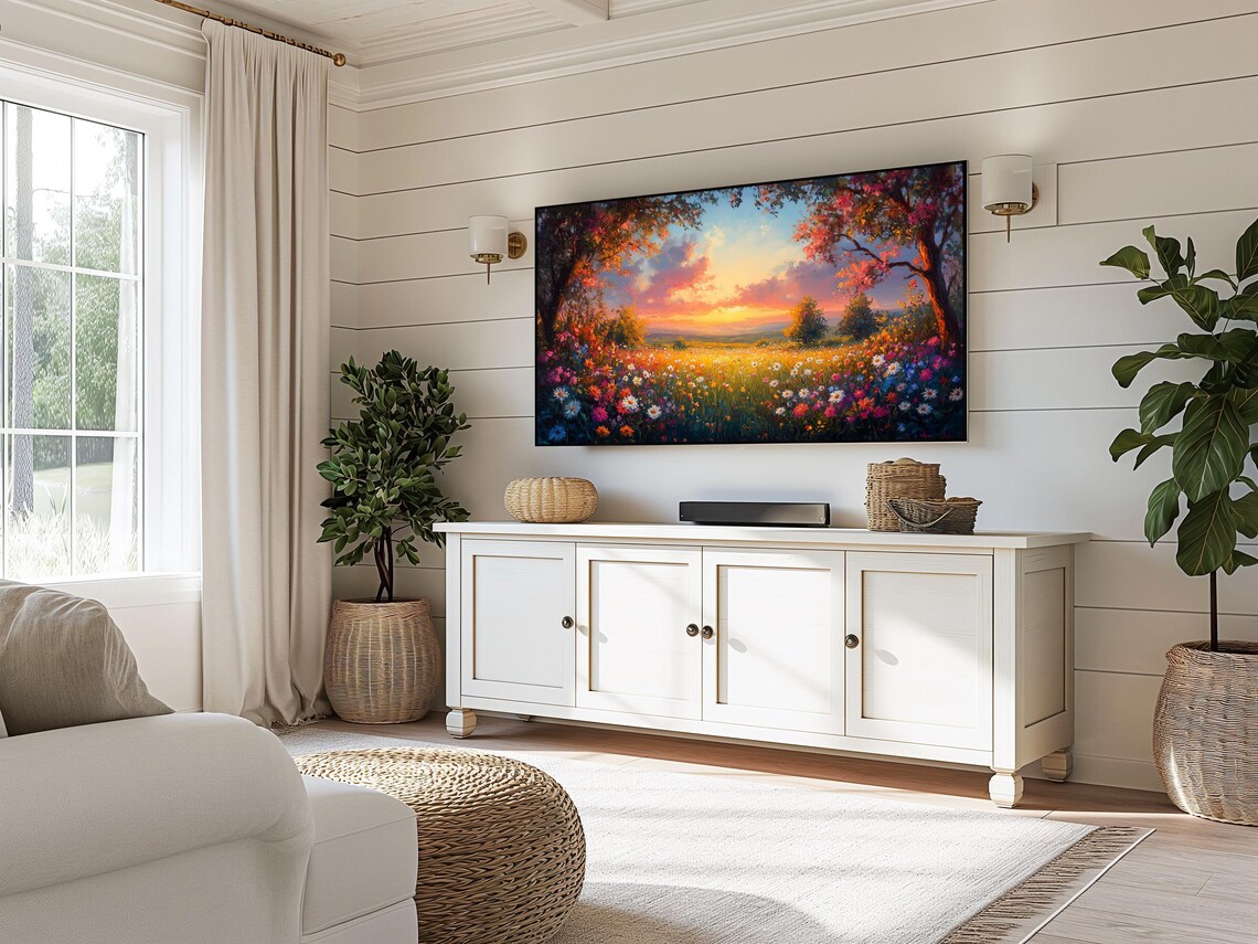 Sunset Wildflower Meadow Vibrant Spring Blossoms Colorful Landscape Art Poster - Image 3