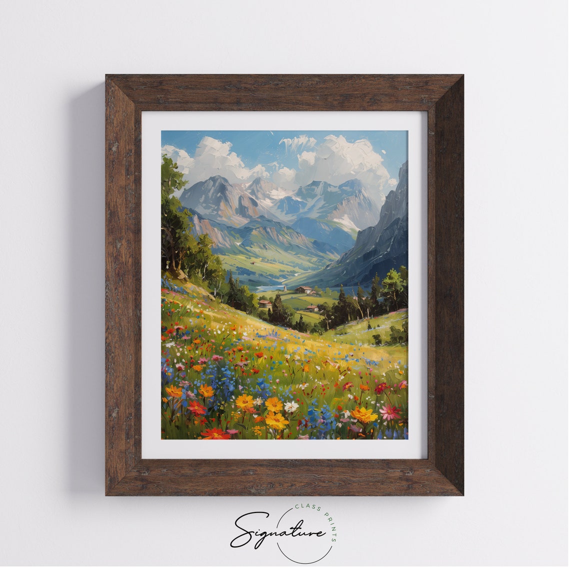 Alpine Valley In Spring Wildflower Meadow Village Mountain Poster - Image 4