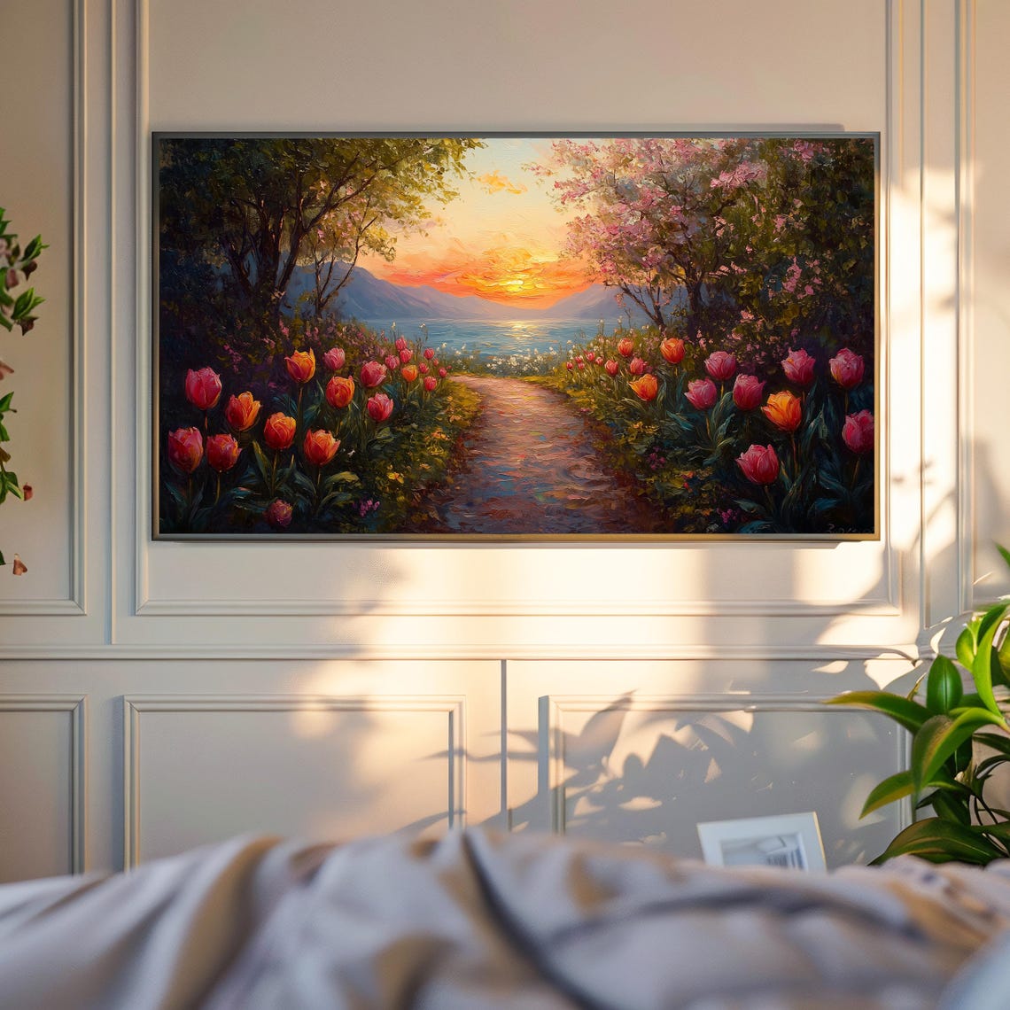 Tulip Path To The Lake At Sunset Romantic Spring Garden Art Poster - Image 4