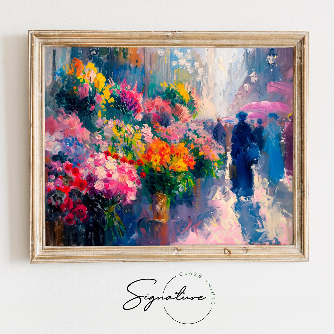 Colorful Flower Market Street Impressionist Oil Painting Poster