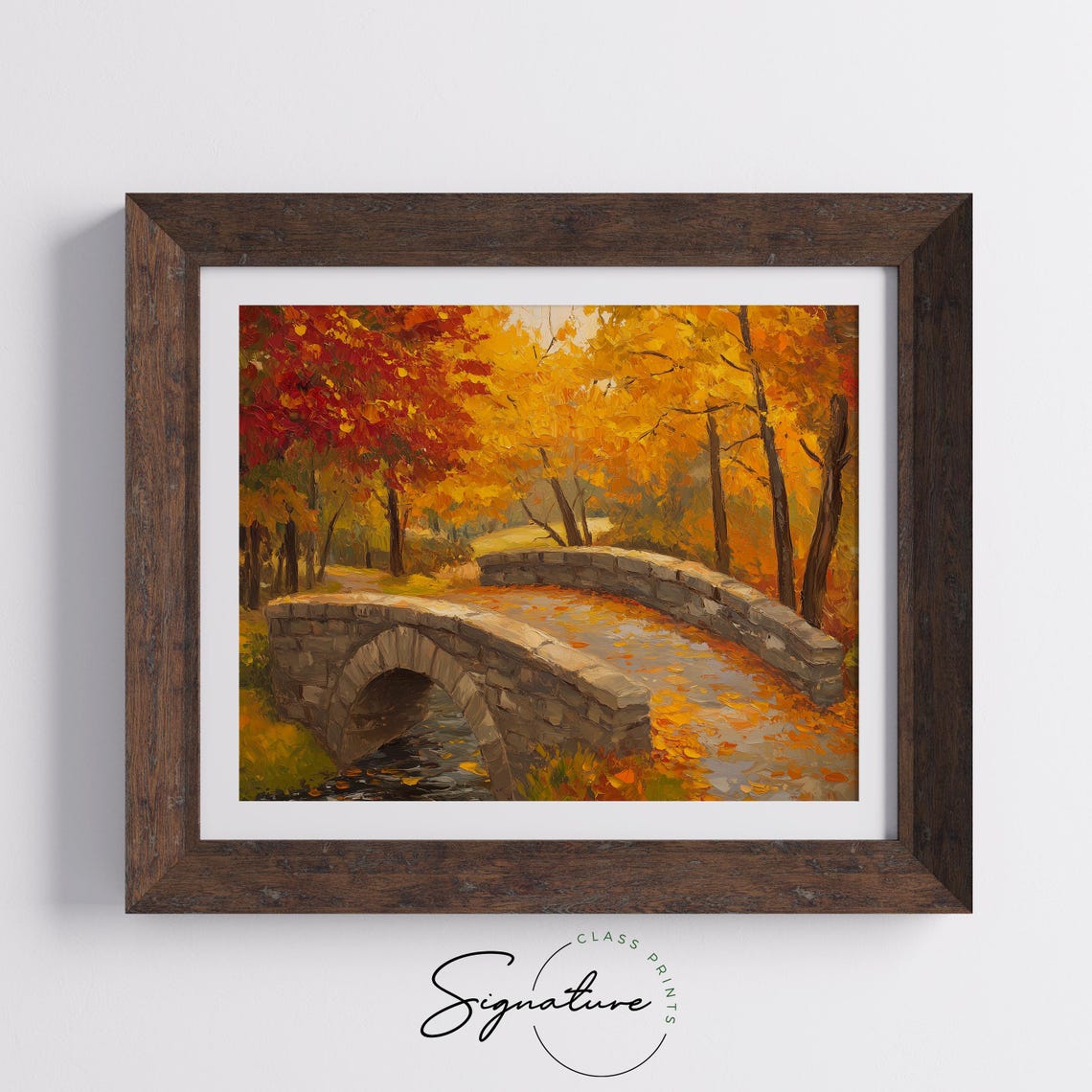 Autumn Stone Bridge Painting Red Fall Foliage Rustic Landscape Poster - Image 5