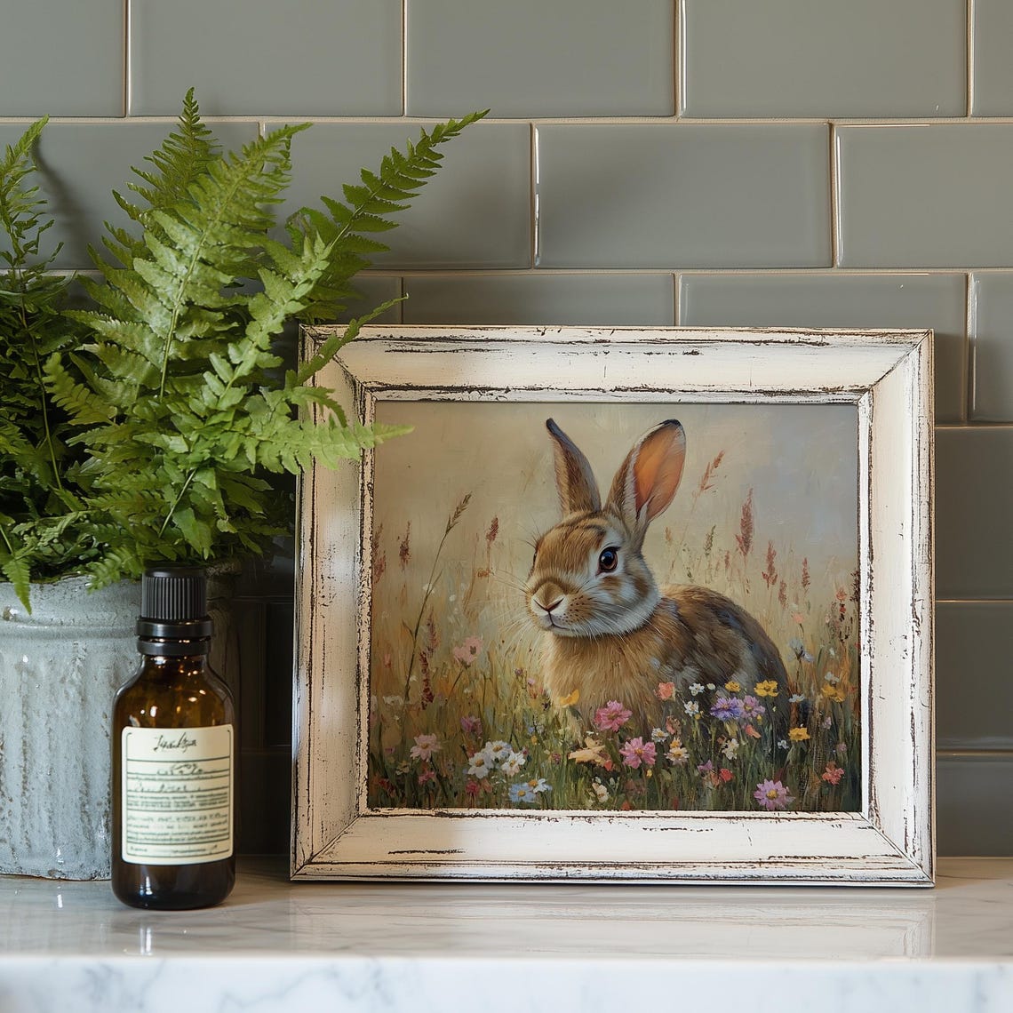 Brown Rabbit Sitting in Wildflowers Spring Meadow Bunny Art Poster - Image 4