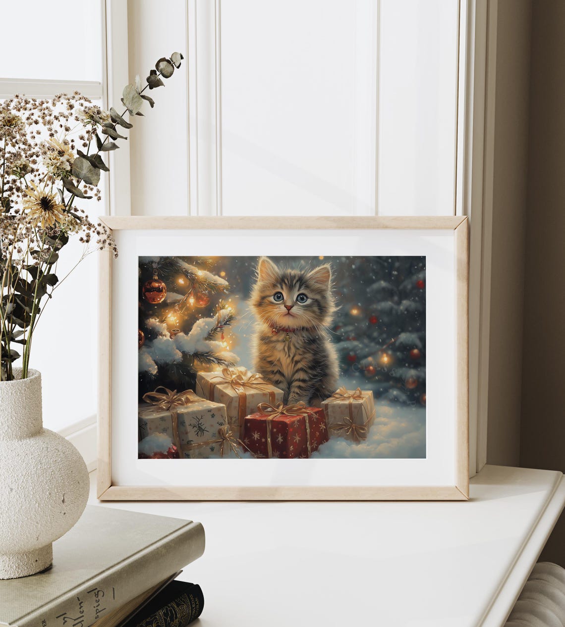 Adorable Kitten With Christmas Gifts Under A Snowy Tree Poster - Image 6