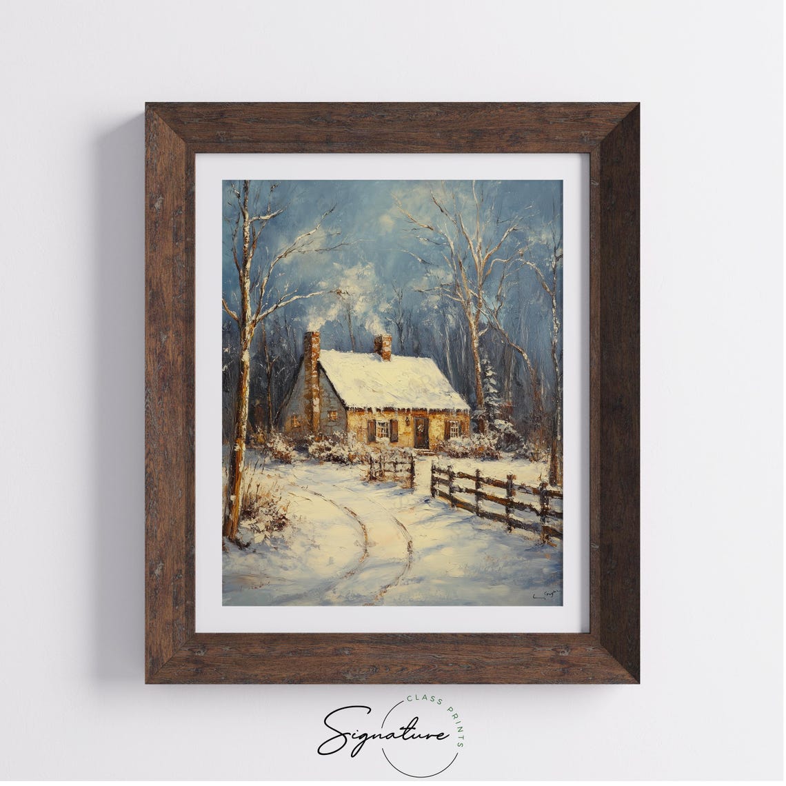 Snowy Cottage With Glowing Windows in a Winter Forest at Dusk Poster - Image 3