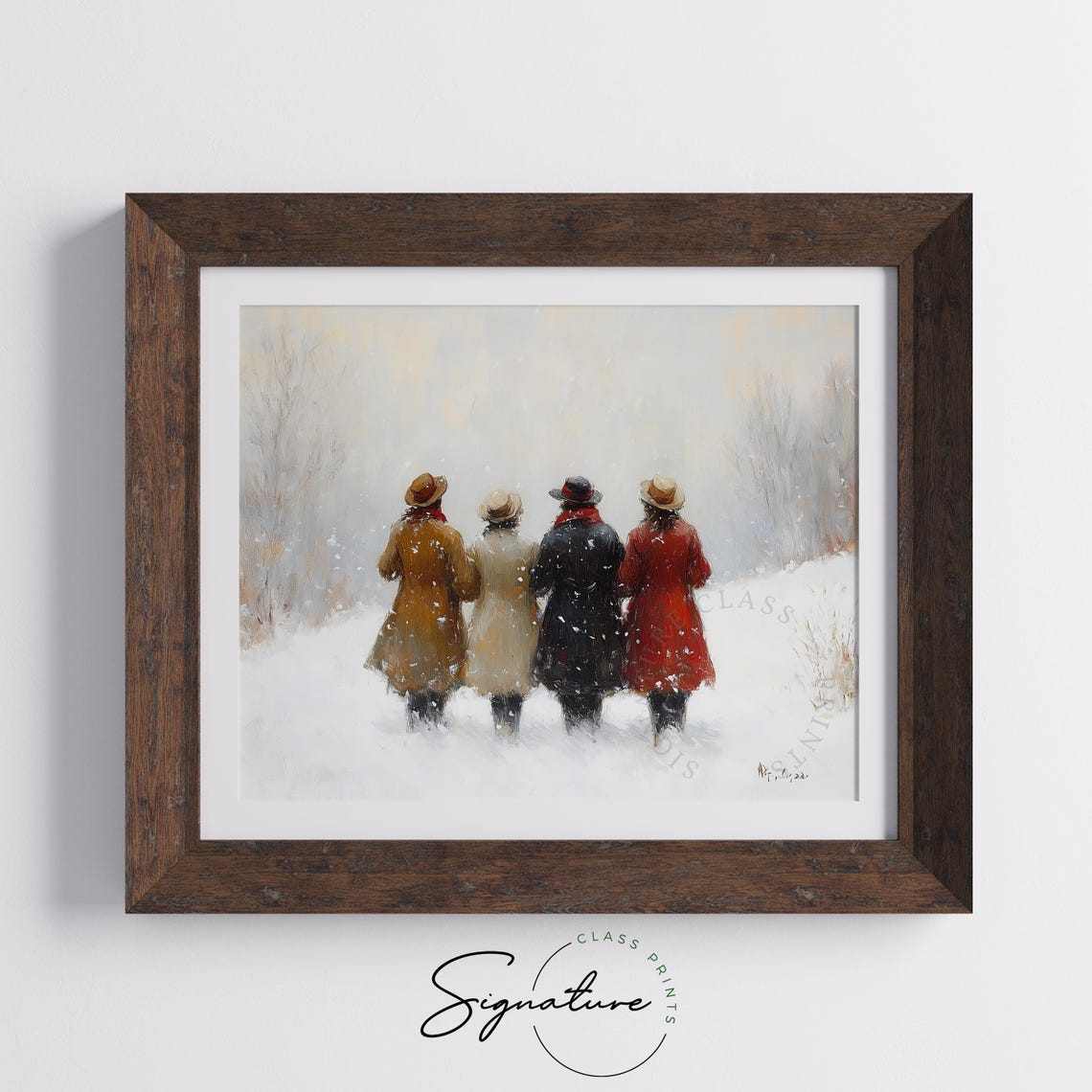 Four Friends Walking Through Snow in Impressionist Winter Art Poster - Image 5