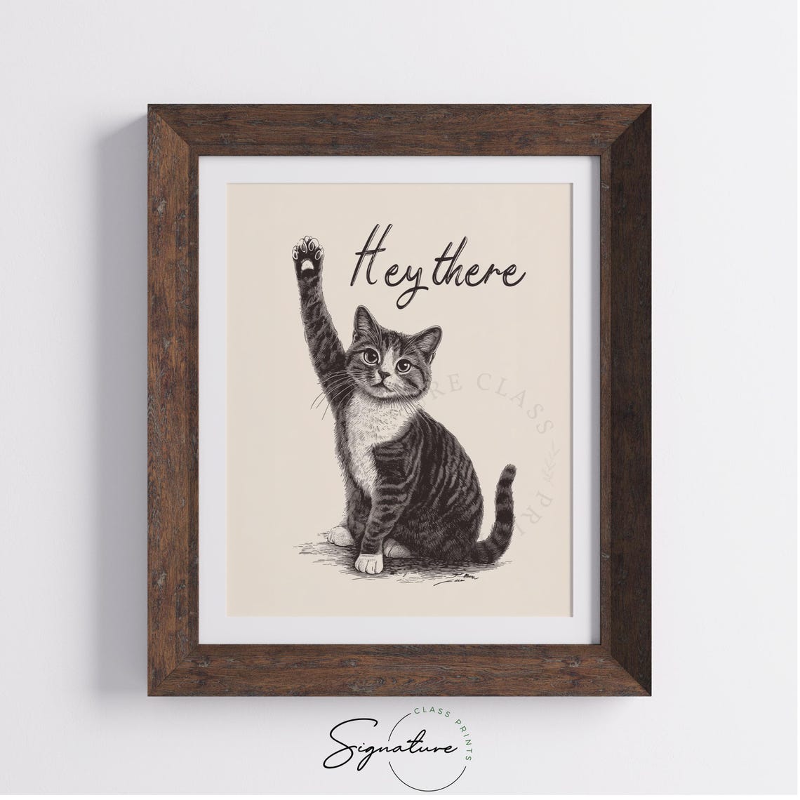 Friendly Hey There Waving Tabby Cat Vintage Cute Kitten Poster - Image 4