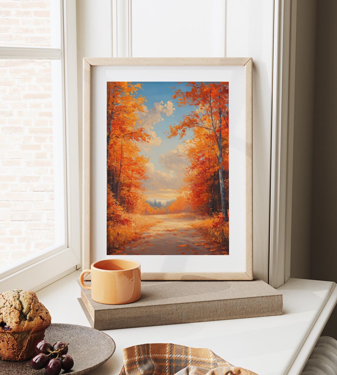 Autumn Birch Road Fiery Foliage Blue Sky Country Drive Poster - Image 6