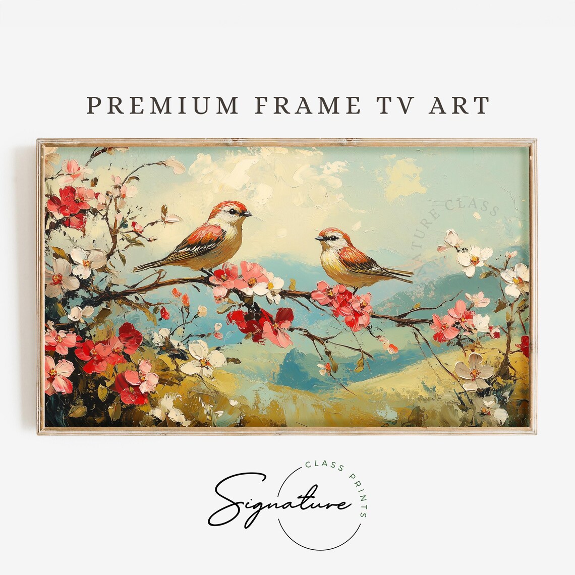 Red Capped Finches On Dogwood Blossoms Spring Bird Art Print