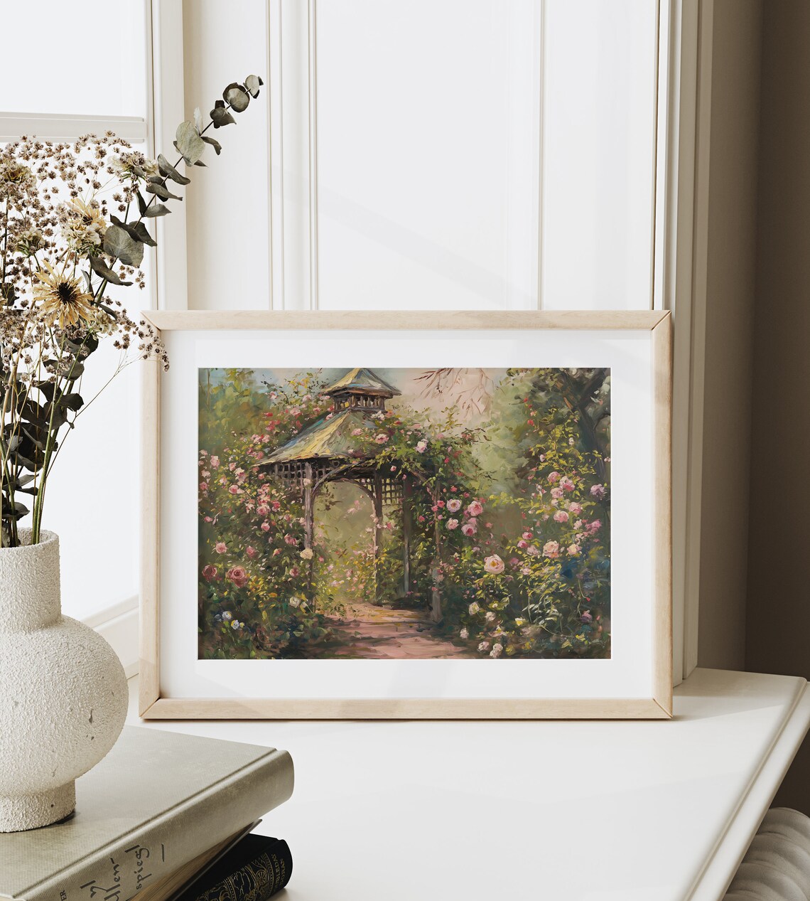 Summer Garden Gazebo Painting, Vintage Rose Decor - Image 6