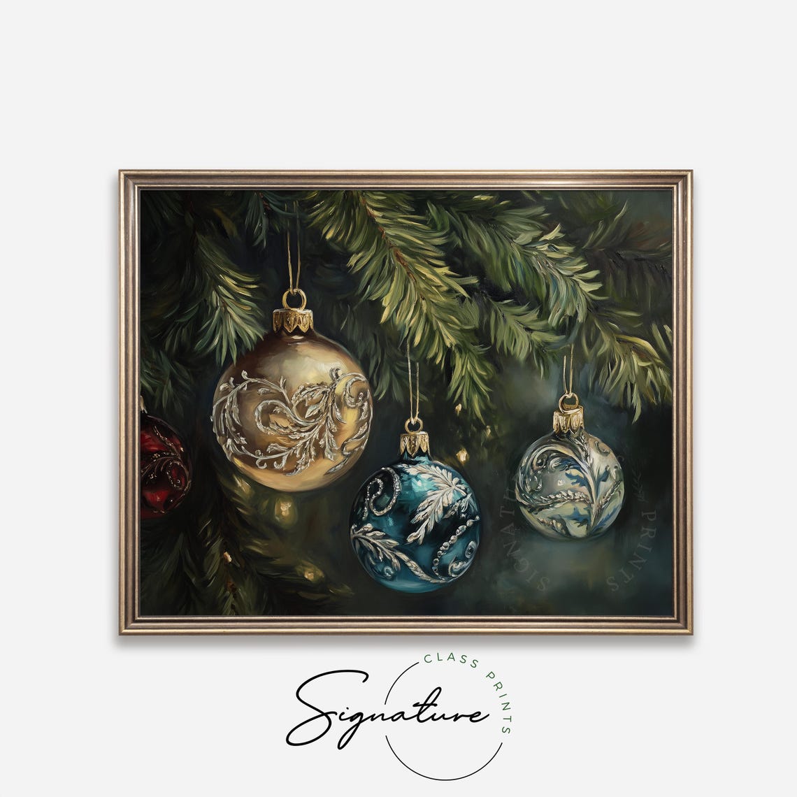 Hand Painted Vintage Glass Ornaments On A Pine Branch Poster - Image 4