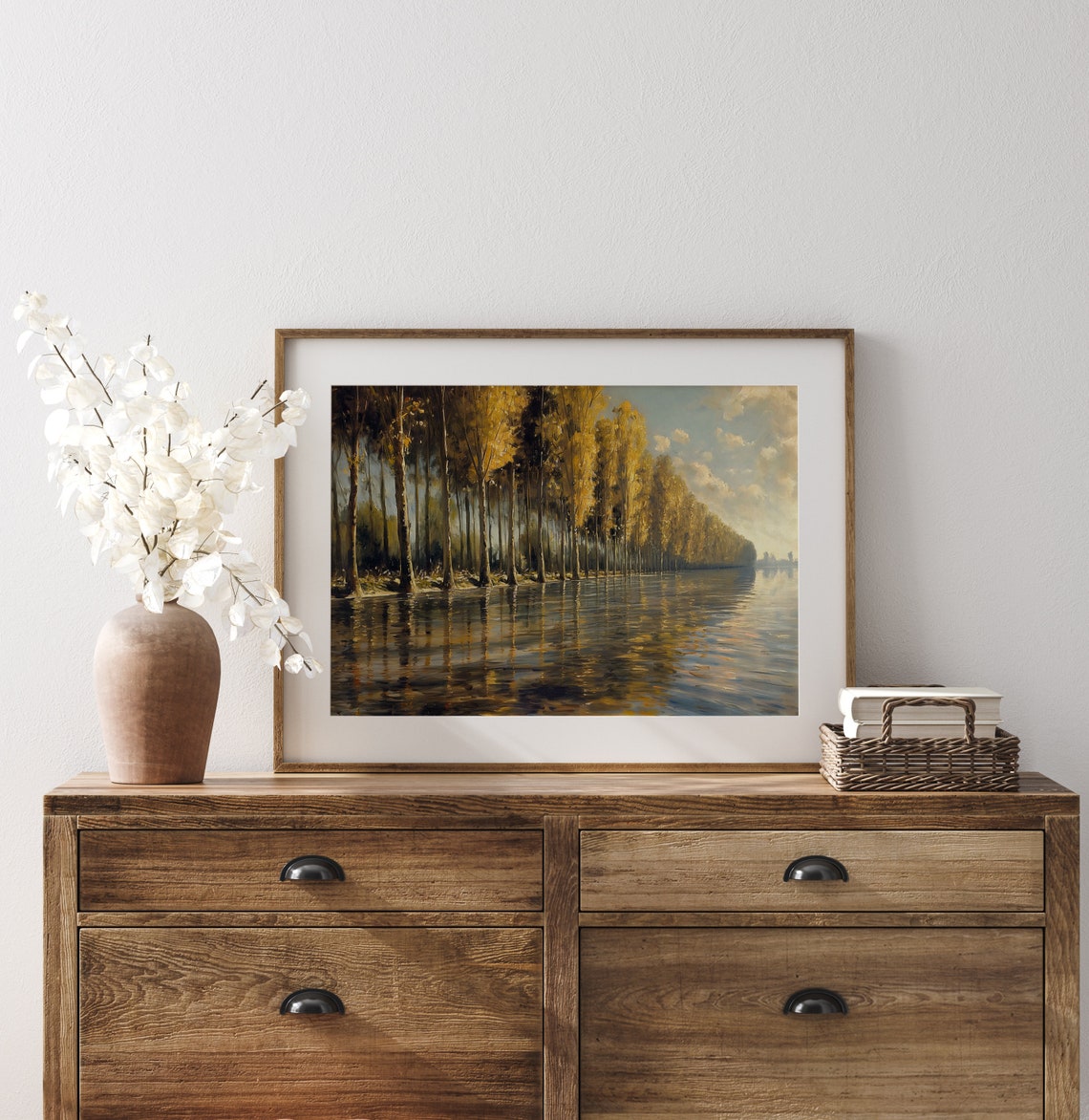 Golden Poplar Trees Reflected in a River Autumn Landscape Poster - Image 3
