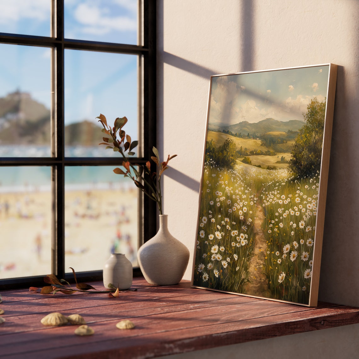 Chamomile Meadow Path Rolling Golden Hills Summer Landscape Poster - Image 5