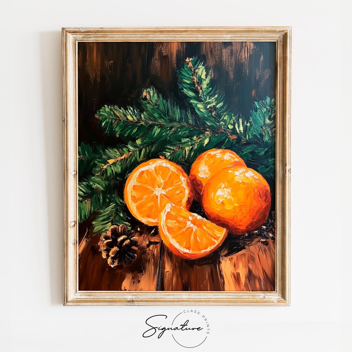 Oranges Pine Branches Painting Holiday Citrus Still Life Decor Poster