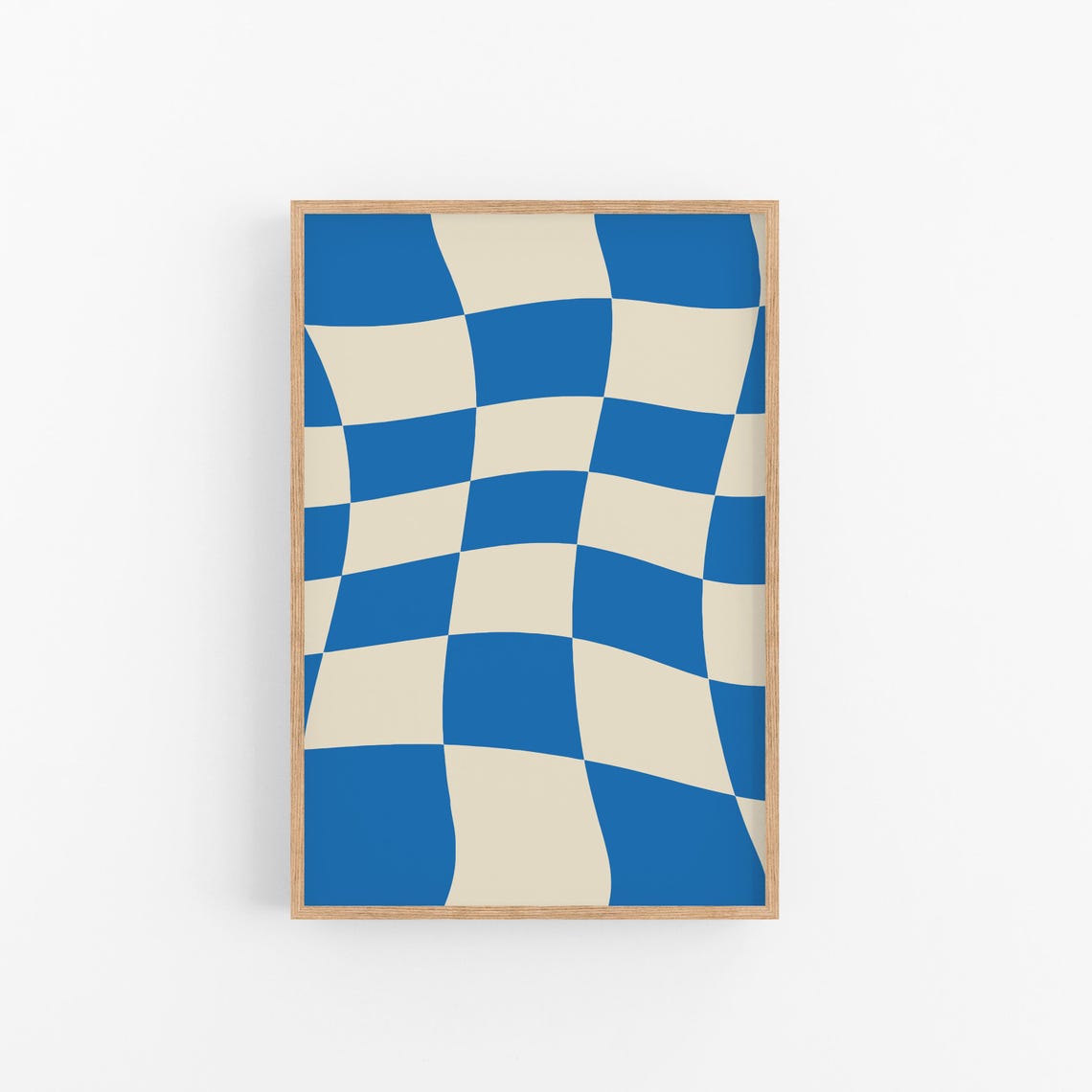 Blue Checkered Wavy Abstract Poster Retro Y2K Groovy Wall Decor